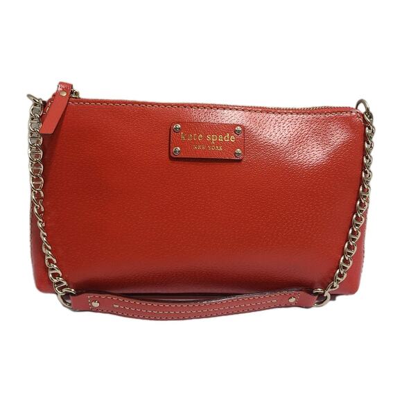 KATE SPADE Wellesley Byrd Leather Shoulder Bag w/ Gold Chain Handbag RED Purse - Picture 1 of 8